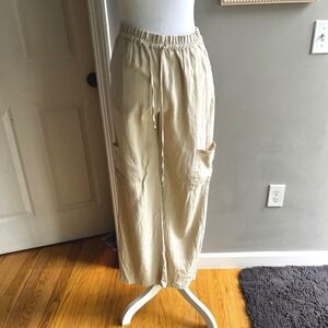 Love Tree Womens S Linen Blend Pull On Pants Pockets Elastic Waist Light Boho